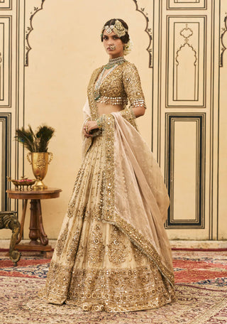 Swarna mirror zardozi gold lehenga set