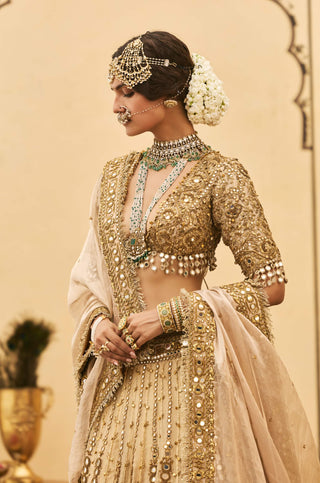 Swarna mirror zardozi gold lehenga set