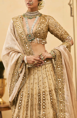 Swarna mirror zardozi gold lehenga set