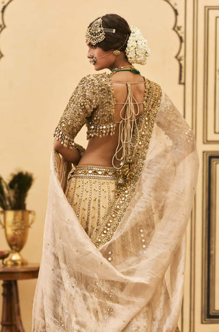 Swarna mirror zardozi gold lehenga set