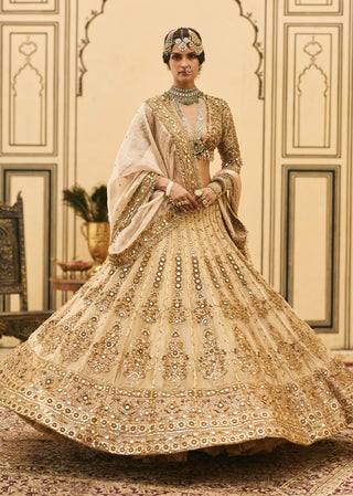 Swarna mirror zardozi gold lehenga set