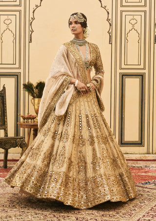 Swarna mirror zardozi gold lehenga set
