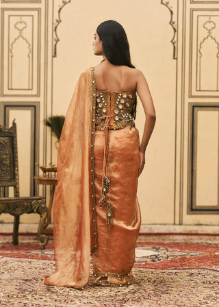 Tamra rust silk tissue sari set