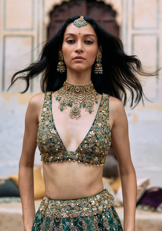 Green vaidurya lehenga set