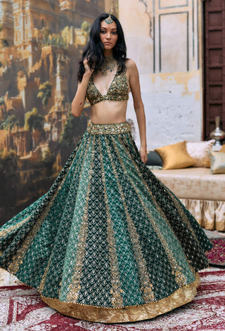 Green vaidurya lehenga set