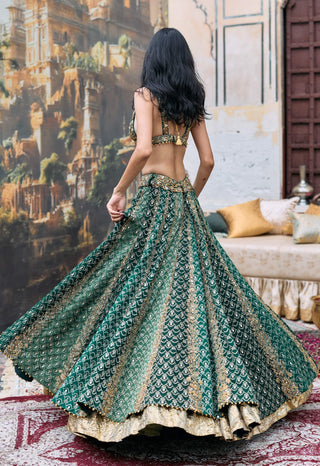 Green vaidurya lehenga set