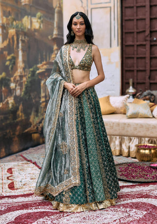 Green vaidurya lehenga set