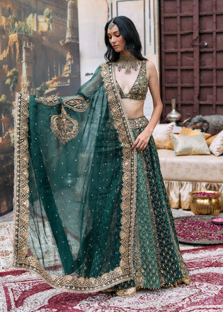 Green vaidurya lehenga set