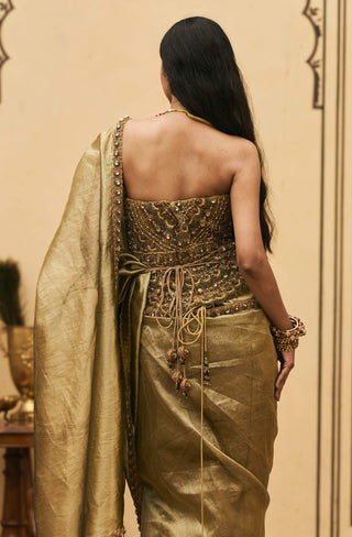 Shailaja moss green tissue sari set
