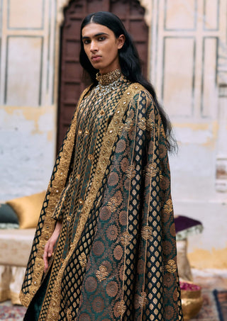 Green and black vajra sherwani set