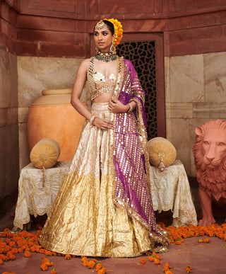 Chandi Sona Halftone Lehenga Set by Itrh available on Indiaspopup.com