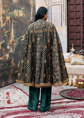 Green and black vajra sherwani set