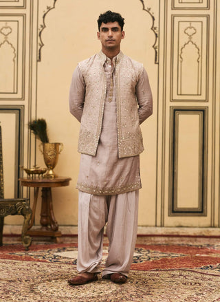Light brown textured tussar bundi set