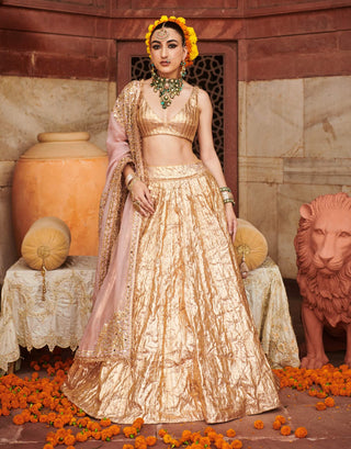 Savrna Aayna Gold Lehenga Set by Itrh available on Indiaspopup.com