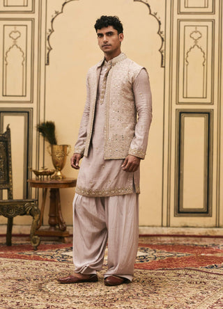 Light brown textured tussar bundi set