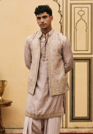 Light brown textured tussar bundi set