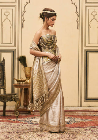 Swarnima rose gold metal sari set