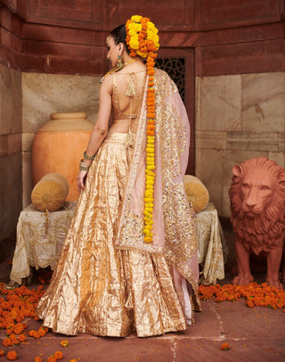 Savrna Aayna Gold Lehenga Set by Itrh available on Indiaspopup.com