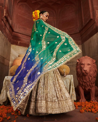 Chaandi Lampi Silver Lehenga Set by Itrh available on Indiaspopup.com