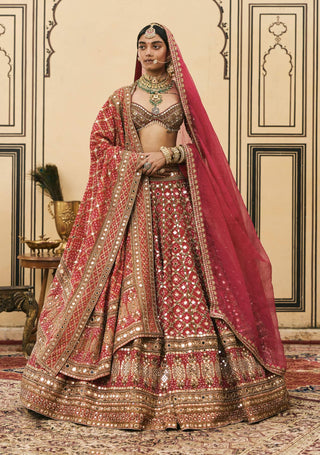 Heirloom pink bandhej bridal lehenga set