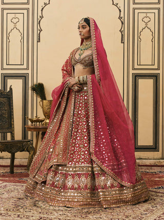 Heirloom pink bandhej bridal lehenga set