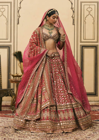 Heirloom pink bandhej bridal lehenga set