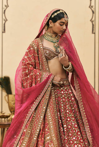 Heirloom pink bandhej bridal lehenga set