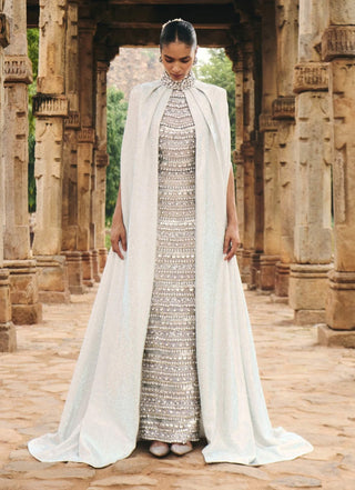 Soma cascade silver stone dress and white cape