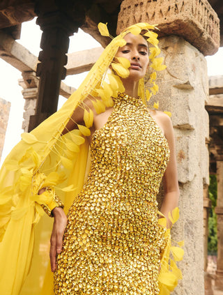 Sonee yellow stone gown and cape