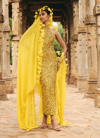 Sonee yellow stone gown and cape