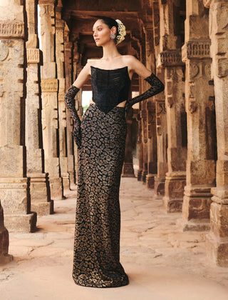 Itrh Bhadri Black Fringe Corset And Leopard Skirt available on indiaspopup