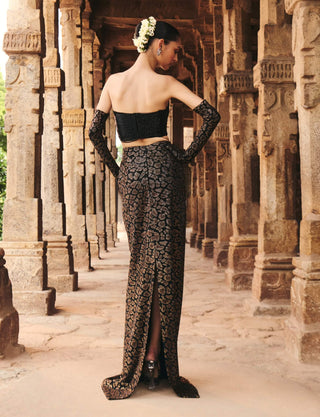 Bhadri black fringe corset and leopard skirt