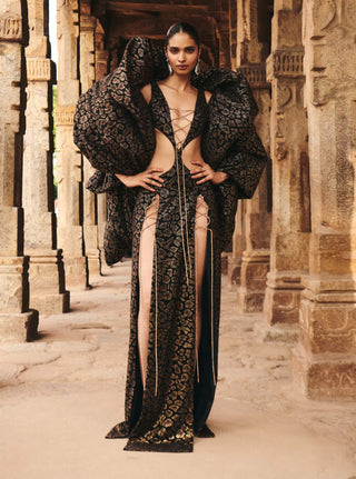 Itrh Nyxara Leopard Cut Out Dress And Volumed Cape available on indiaspopup