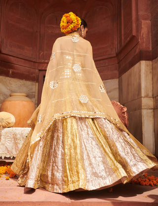 Chandi Sona Sheesh Lampi Lehenga And Cape Set by Itrh available on Indiaspopup.com