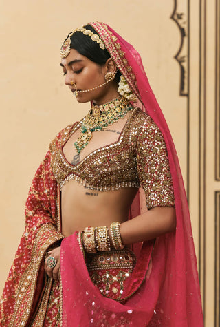 Heirloom pink bandhej bridal lehenga set