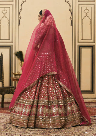 Heirloom pink bandhej bridal lehenga set