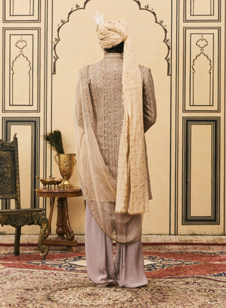 Light brown brocade open jacket set