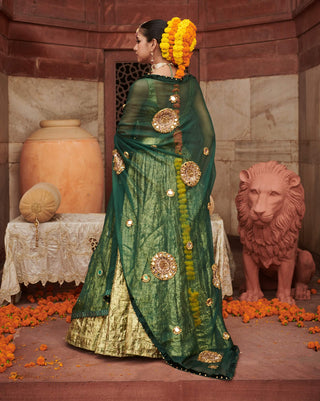 Pushp Lampi Green Lehenga Set by Itrh available on Indiaspopup.com