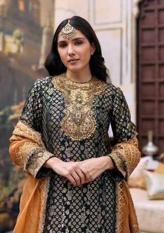 Black and rust samidha kurta set