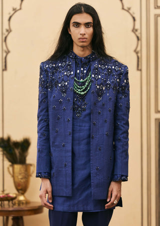 Navy blue structured bandhgala set