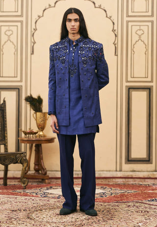 Navy blue structured bandhgala set