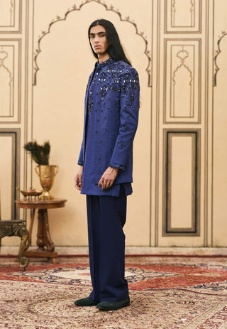 Navy blue structured bandhgala set