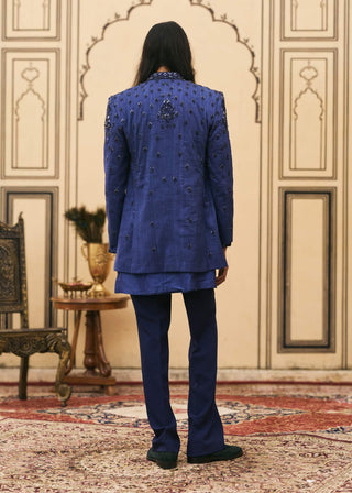 Navy blue structured bandhgala set