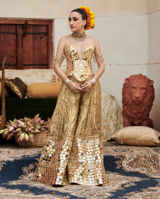 Savrna aayna gold sharara set