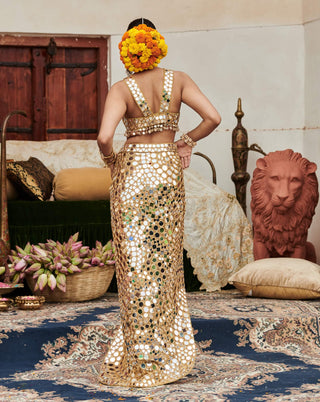 Ibaarat Aayna Gold Skirt And Blouse by Itrh available on Indiaspopup.com