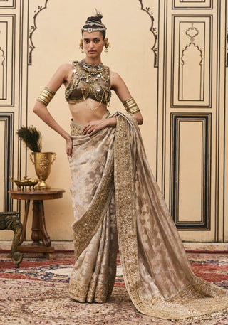 Rajat silver gray metal sari set