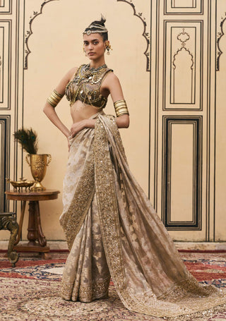 Rajat silver gray metal sari set