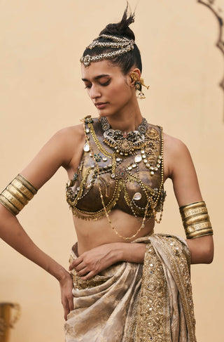 Rajat silver gray metal sari set