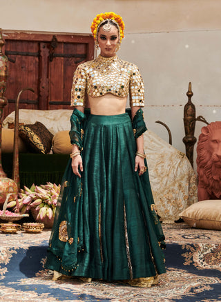 Zamurd Green Lehenga Set by Itrh available on Indiaspopup.com