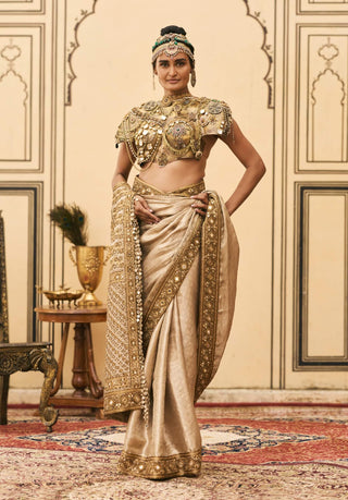 Tamra bronze gold metal sari set